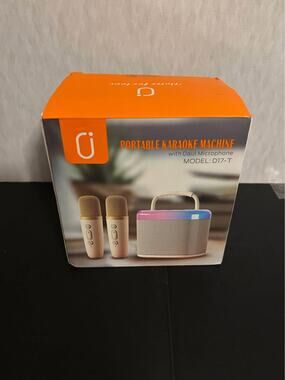 Portable Karaoke Machine D17-T Dual Microphones Bluetooth Speaker Beige